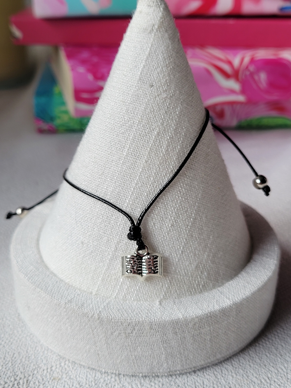 Silver Book Charm Adjustable Bracelet